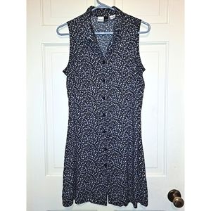 Women’s Sleeveless black blue floral button-up collared mini dress business work